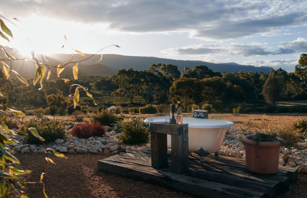 Grampians wine outdoor bath at the Nook On The Hill